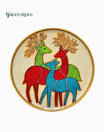 Hand Painted Deer Family Plate, Boho Rustic Mango Wood Wall Decor