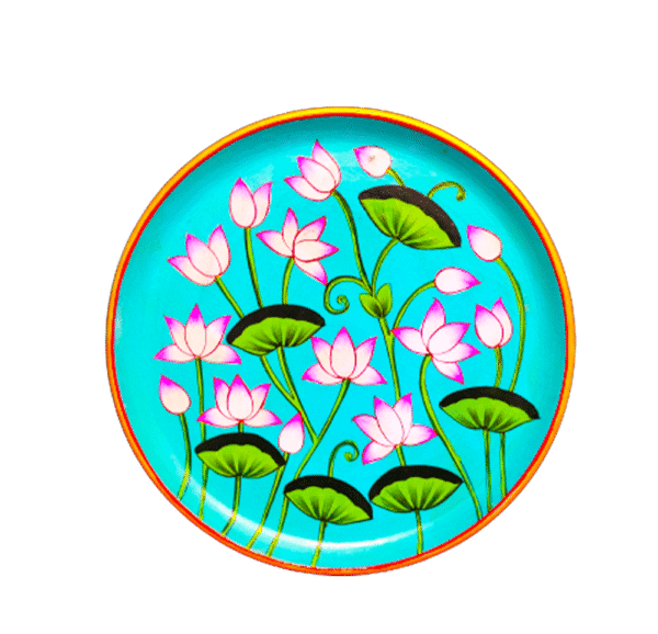 Handpainted Lotus Wall Plate ( Sky-blue Color )