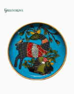 Hand-Painted Deer & Bird Wall Plate, Mango Wood Boho Decor