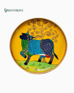 Hand-Painted Cow Decorative Plate, Mango Wood Boho Wall Decor - Image 2