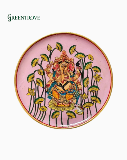 Handcrafted Ganesha Wall Plate, Hindu God Painting on , Ethnic Boho Spiritual Wall Decor
