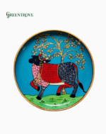 Hand-Painted Cow Decorative Plate, Mango Wood Boho Wall Decor