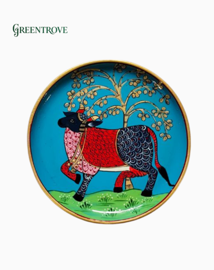 Hand-Painted Cow Decorative Plate, Mango Wood Boho Wall Decor
