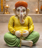 Marble Ganesha Statue, Hand Carved Hindu Elephant God Sculpture for Pooja Mandir