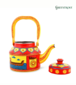 Hand Painted Indian Tea Kettle – Folk Art Kitchen Decor, Kerala Boat Design - Image 6