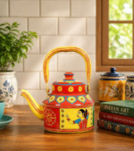 Hand Painted Indian Tea Kettle – Folk Art Kitchen Decor, Kerala Boat Design - Image 2