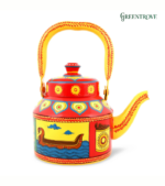 Hand Painted Indian Tea Kettle – Folk Art Kitchen Decor, Kerala Boat Design - Image 3
