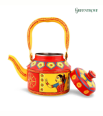 Hand Painted Indian Tea Kettle – Folk Art Kitchen Decor, Kerala Boat Design